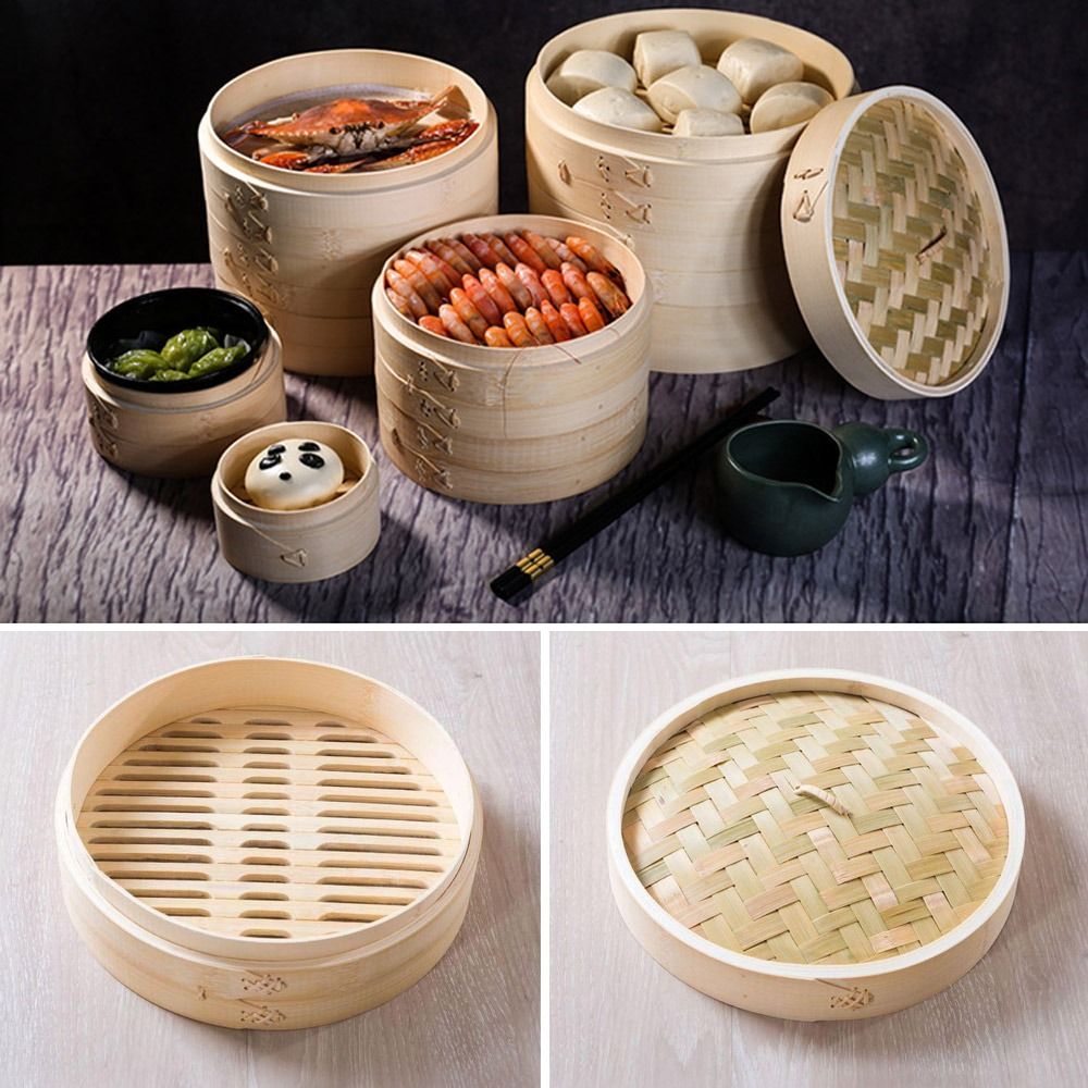 Bao Steamer Bamboo - Vaporizador chinês de bambu com tampa,